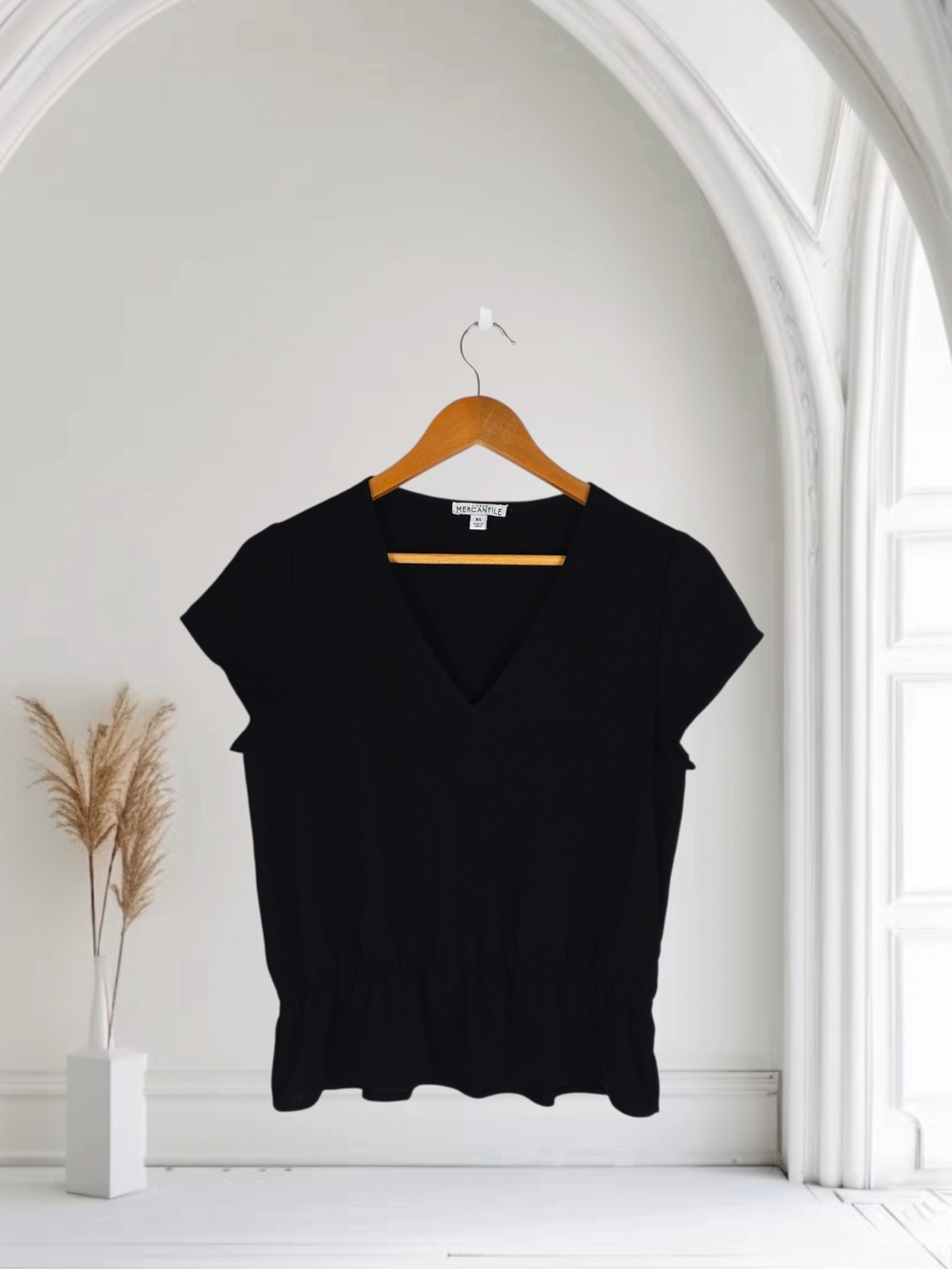 J. Crew Mercantile Black V-Neck Short Sleeve Peplum‎ Top Size XS